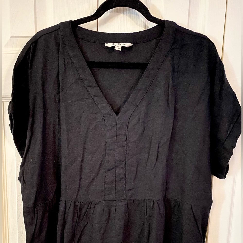 Black Linen Sheath Dress V-Neck Dolman Sleeve, NWOT